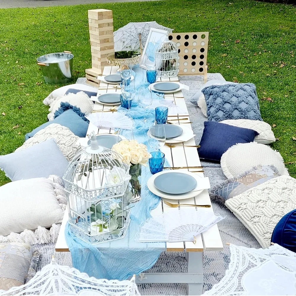 Elegant Light Blue Cheesecloth Table Runner for Events and Celebrations