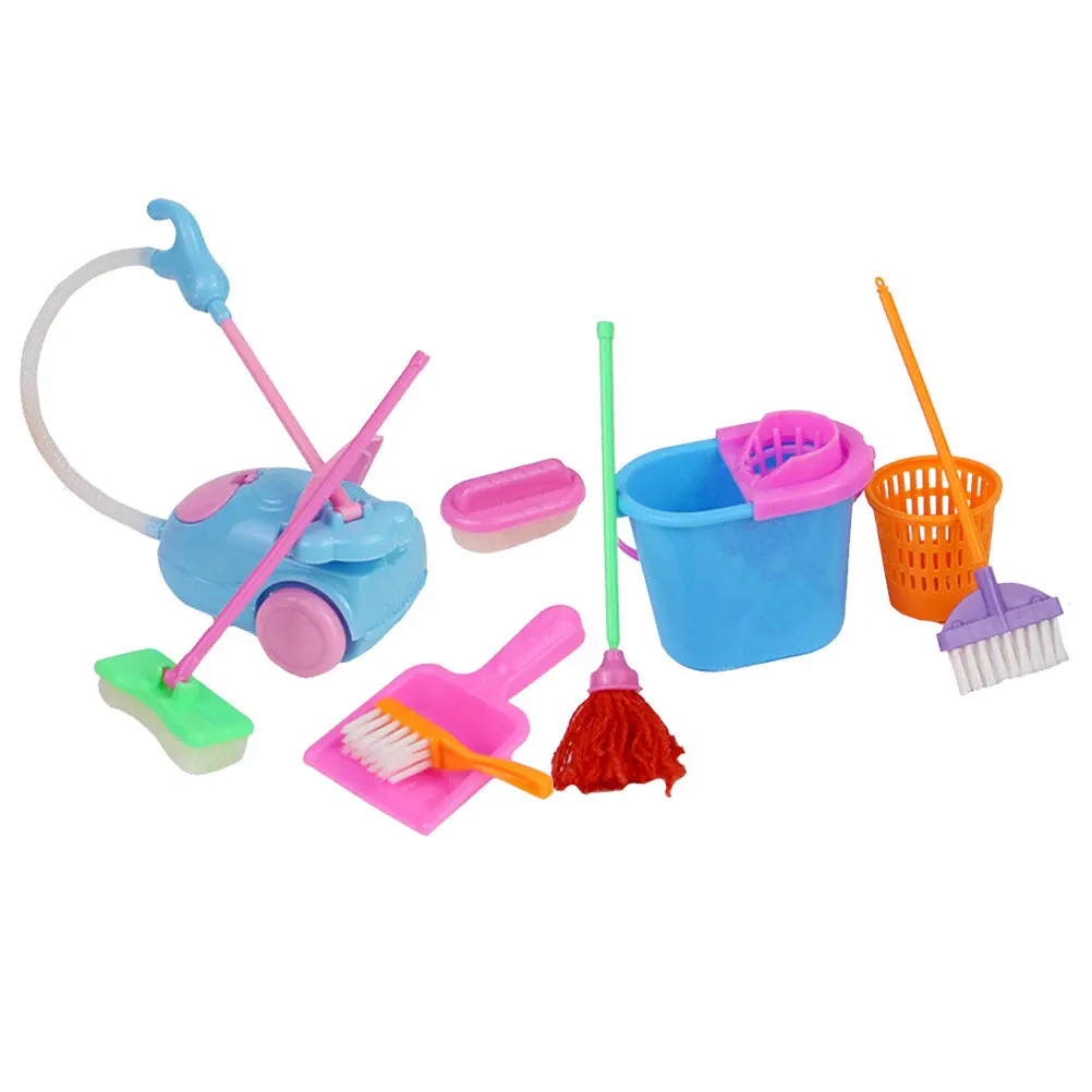 어린이를 위한 2세트 플레이하우스 청소 키트 현실적인 가정용 도구 놀이 인터랙티브 학습 재미있는 기술 개발 역할 놀이 집안일