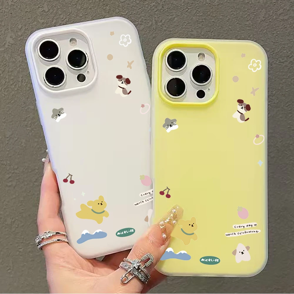 Adorable Cartoon Puppy & Cat Design Protective Phone Case
