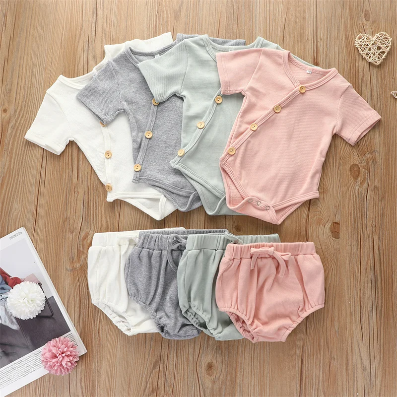 

2pcs Baby Outfit Clothes Romper Kids Summer Toddler Bodysuit+Shorts Set