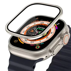 Custodia in lega di alluminio premium con protezione per schermo in vetro temperato per Apple Watch Ultra - Pellicola protettiva anti-graffio