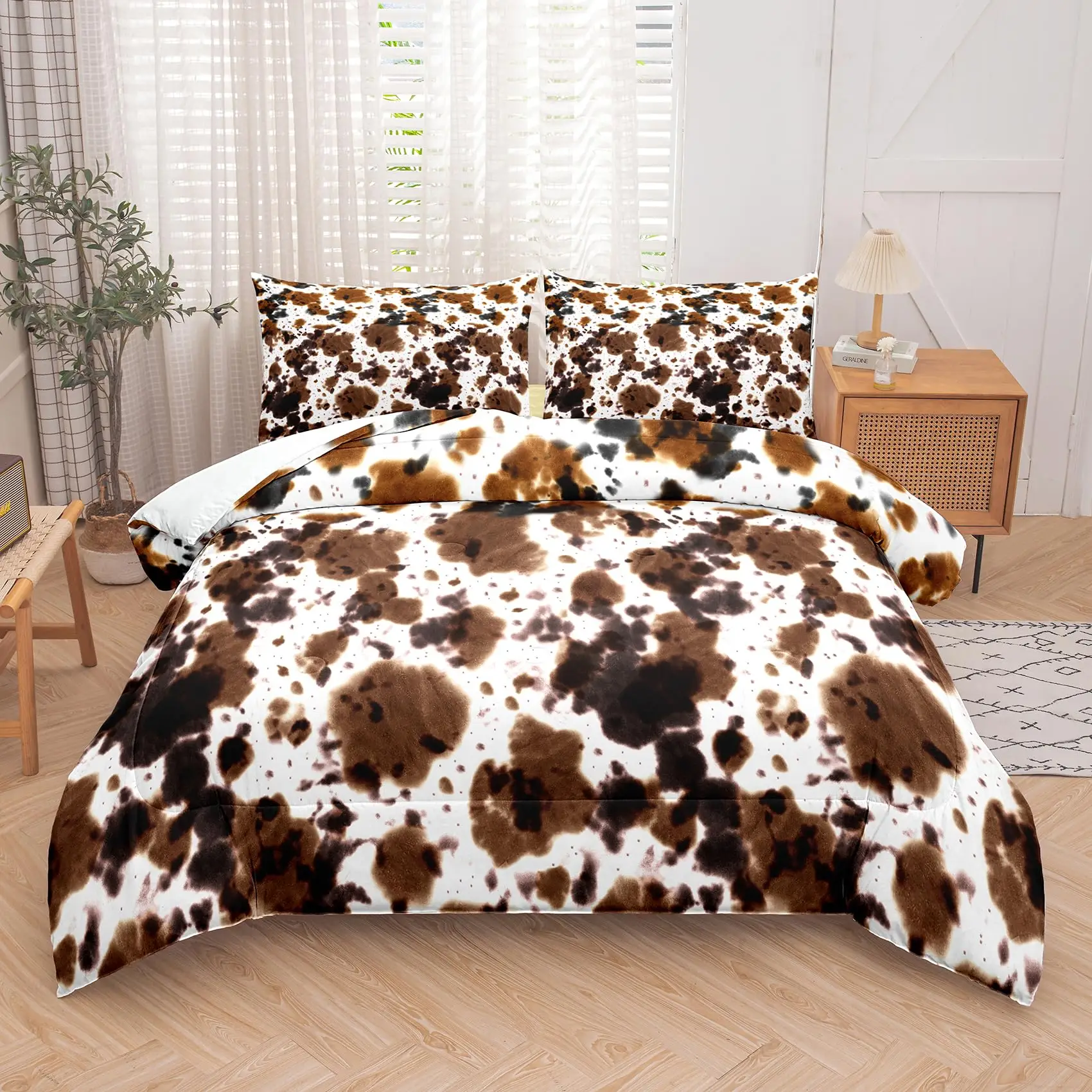 Cow Print Duvet Cover Twin Size, 3 Pieces Cow Bedding Set with 2 Pillowcases, Black and White Comforter Cover Bedroom Decor 4