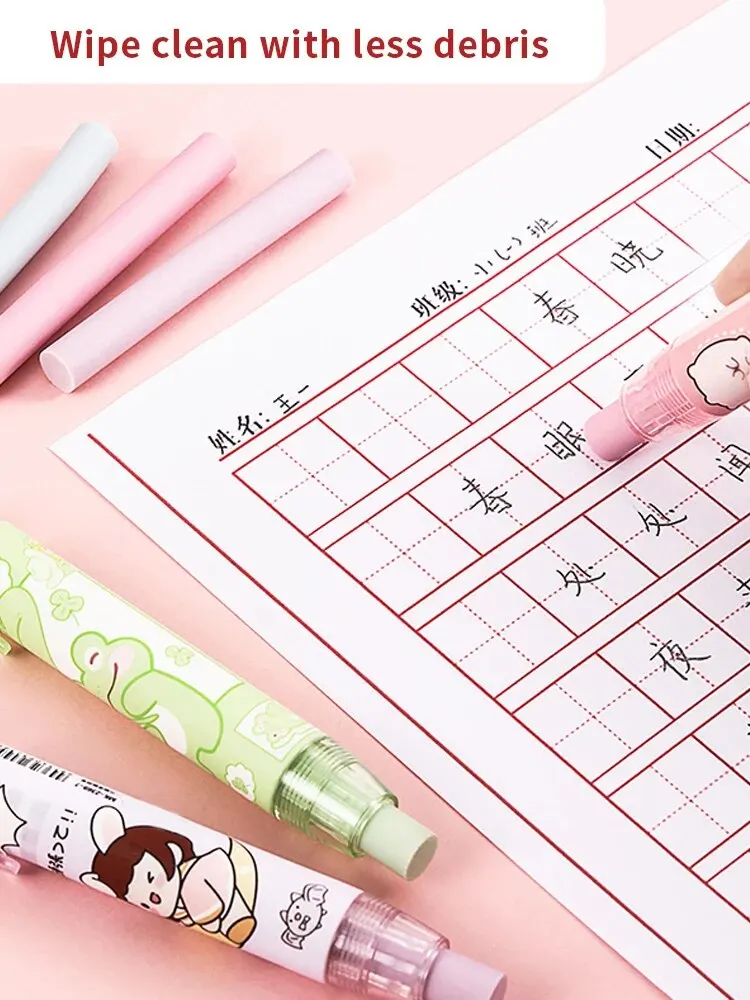 Student Push Pull Telescopic Eraser Writing Office Supplies Cartoon Cute 1 Rubber Shell+2 Rubber Fillers pencil eraser