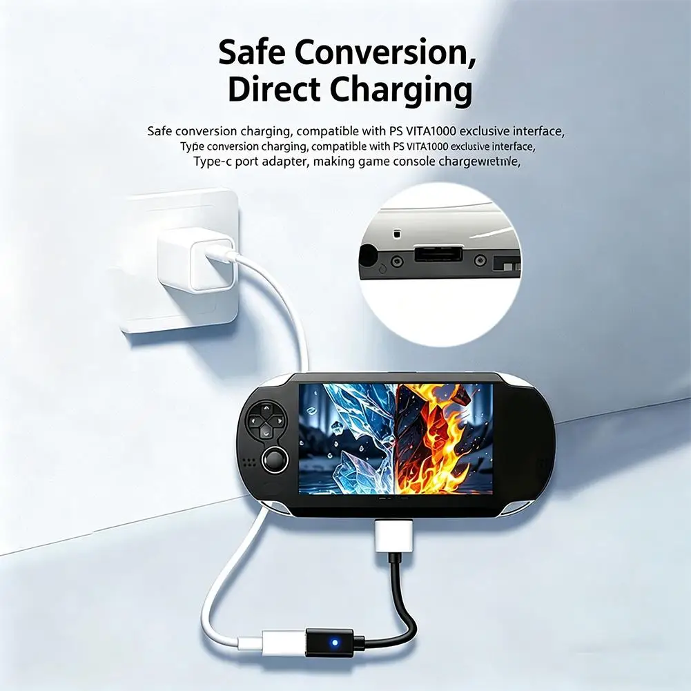 PS Vita 1000 콘솔용 USB C 케이블, 전원 와이어 타입 C LED 충전 데이터 동기화 어댑터 코드, 휴대용 짧은 케이블 1개