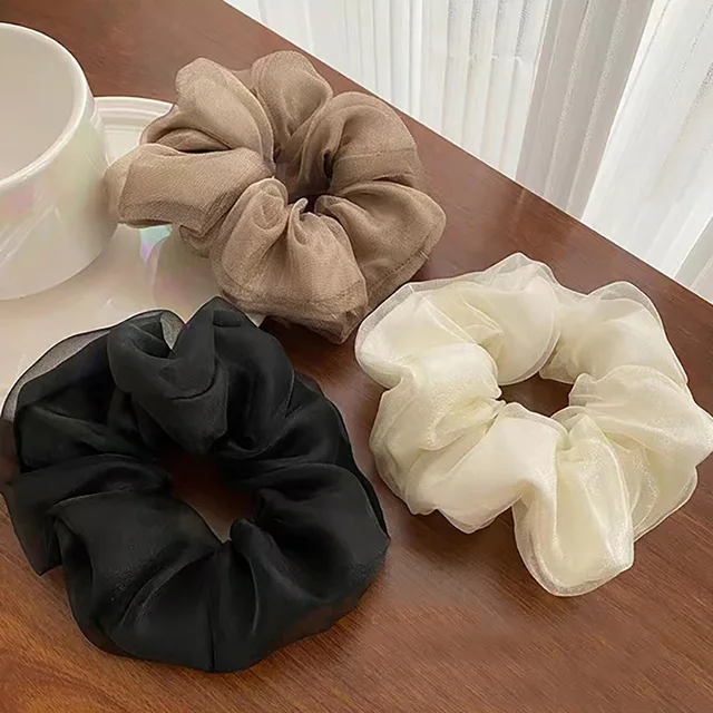 Elegant Women Mesh Scrunchies Black Beige Khaki Hair Rope Hair Accessories Girls Kids Headwear Hair Ties Elastic Hair Bands 1