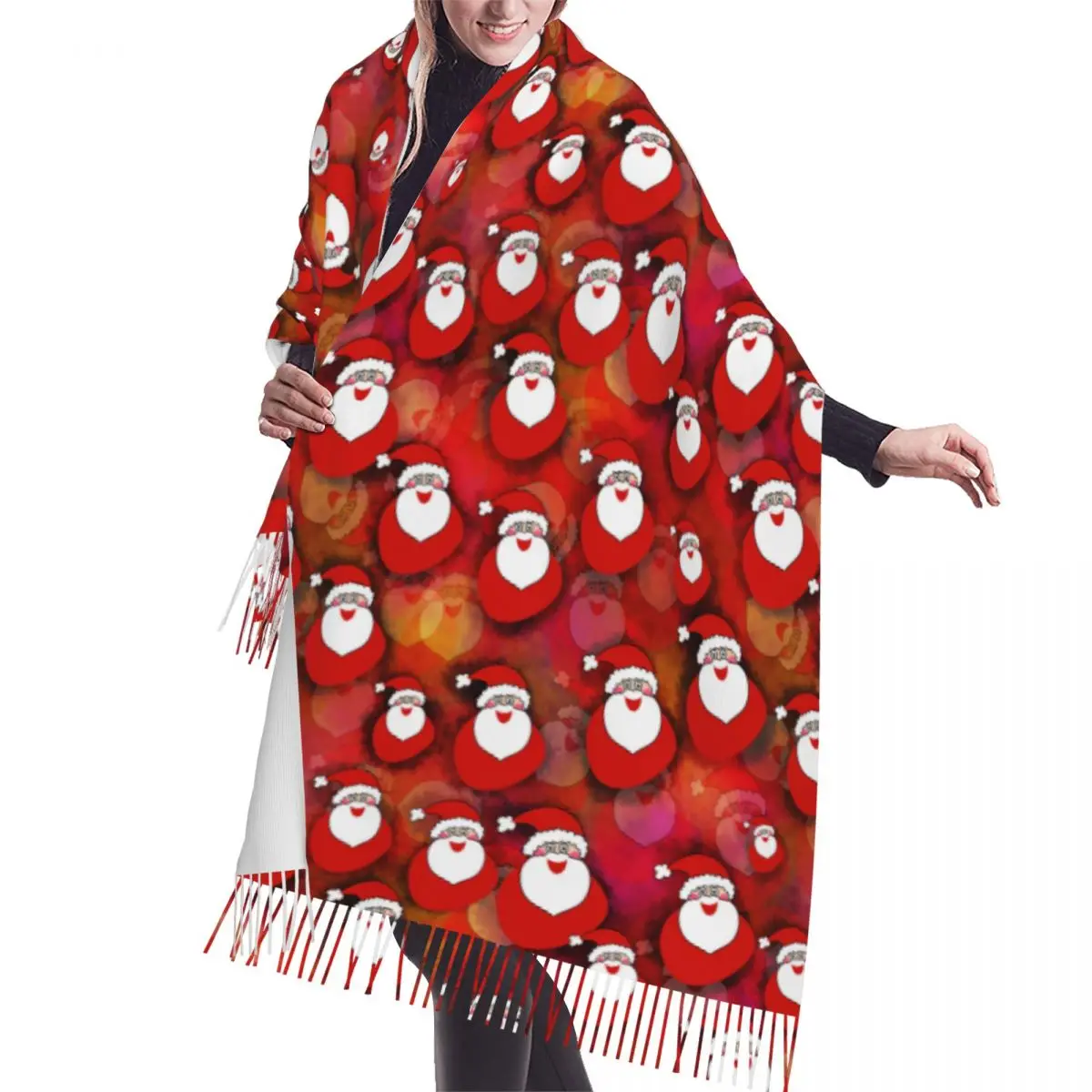

Stylish Santa Clause Christmas Holiday Gifts Tassel Scarf Women Winter Warm Shawls Wraps Lady Fashion Versatile Scarves