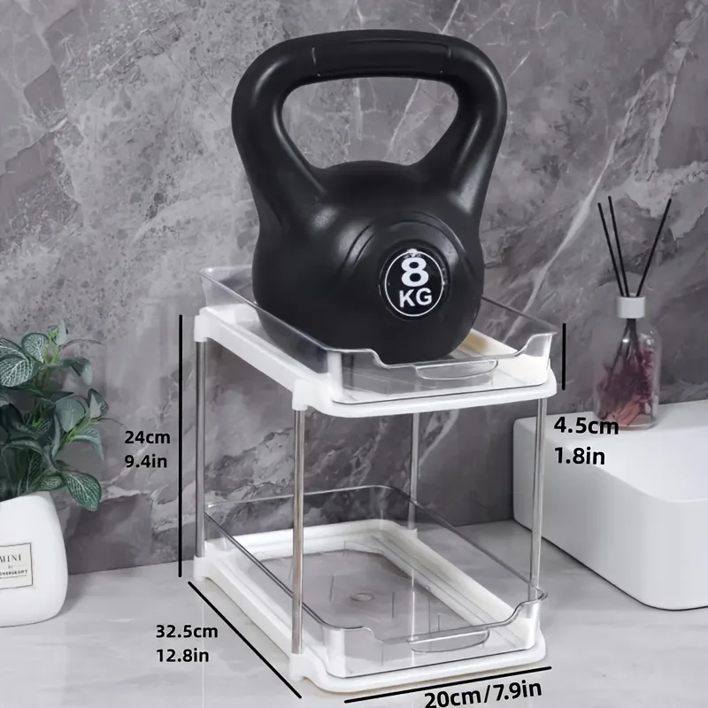 Pull-Out Organizer 2-Tier Clear Under Sink Organizer Storage Rack with Adjustable Dividers for Kitchen and Bathroom Organizers