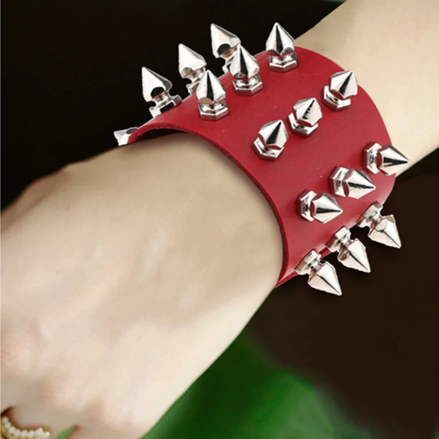 New Mainstream Rock Spiked Rivet Conical Stud Wide Leather Cuff Bracelet For Men And Women Punk Gothic Neutral Bracelet Jewelry 4