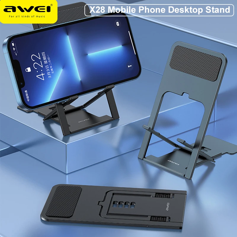 Awei X28 Foldable Tablet Mobile Phone Desktop Phone Stand Mini Universal Adjustable Stand for iPhone Samsung Desk Holder