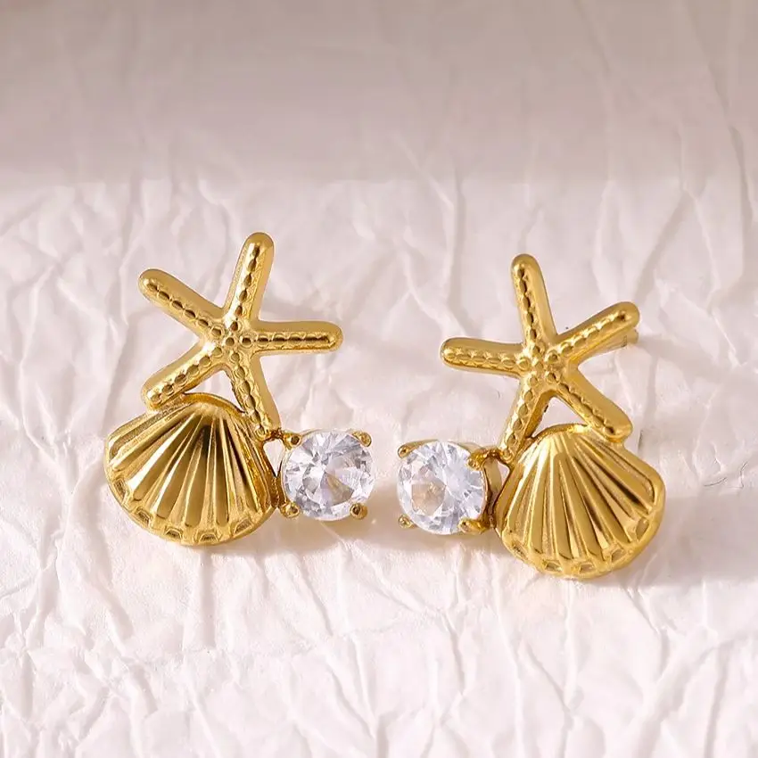 Minimalist Zircon Peral Shell Starfish Earrings for Women