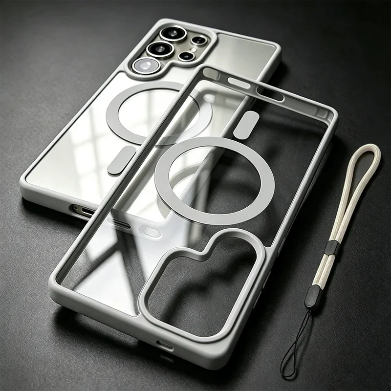 Sleek Transparent Acrylic Magnetic Phone Case with Hand Rope Cover