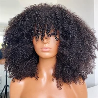 Perruques afro bouclées avec frange pour femmes noires, densité 250%, sans colle, cheveux humains courts Bob 2