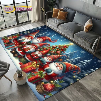2025 Merry Christmas Tree Santa Claus,New Year Fairy Tale Gift Carpet Rug for Home Bedroom Sofa Doormat Decor,Non-slip Floor Mat