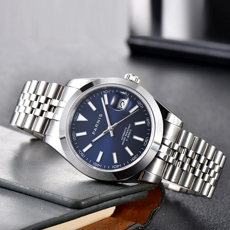Fashion Parnis Blue Dial Automatic Mechanical Men Watches