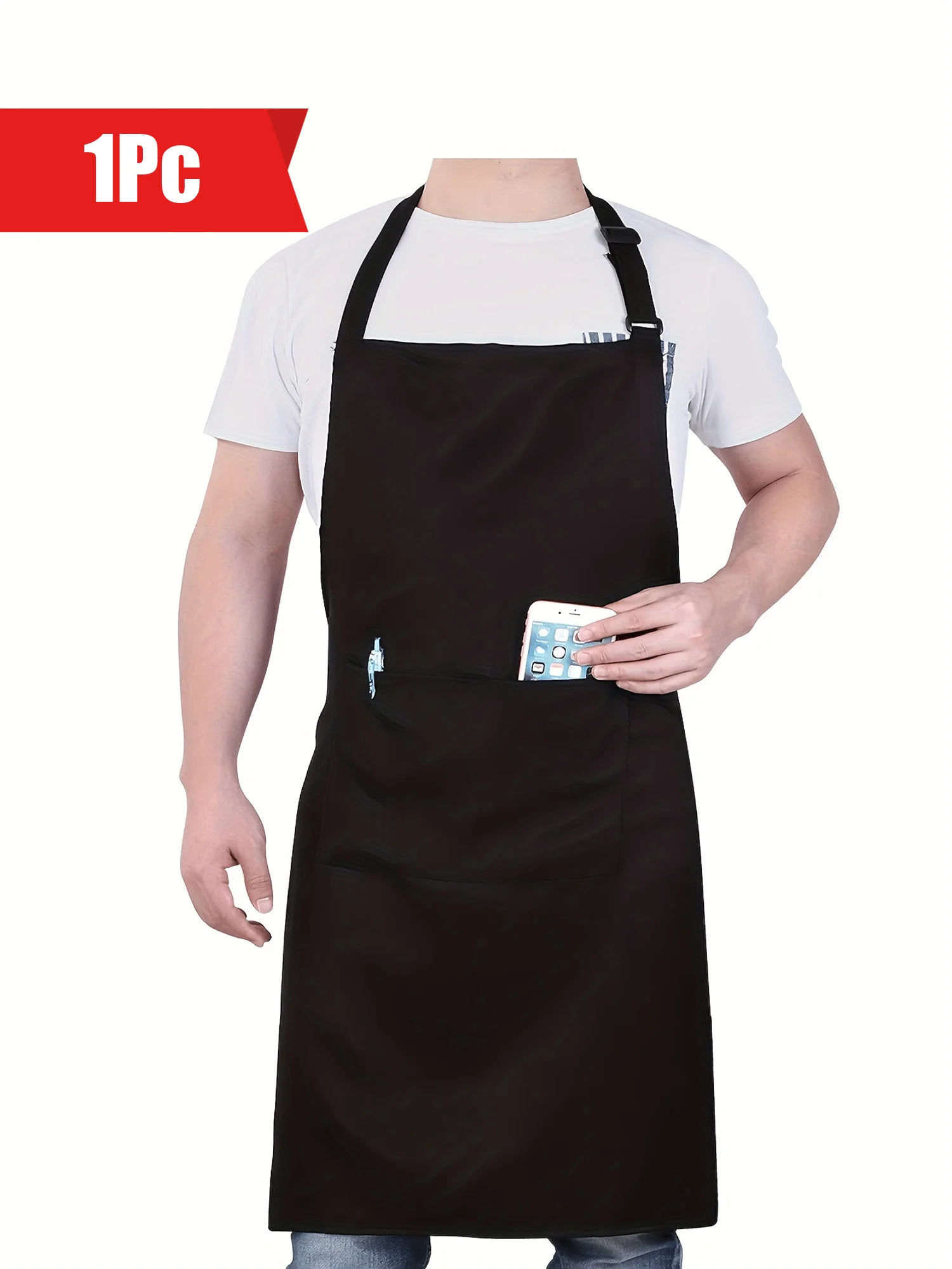 1 piece solid men's comfortable lightweight durable apron adjustable neck strap apron shoulder straps pockets