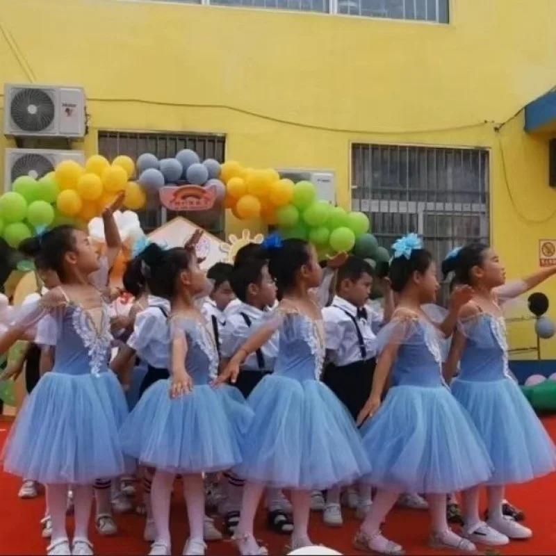 

Профессиональное детское балетное платье, женское платье для выступлений, детское платье из газовой ткани с длинными лямками, детское платье с лебедем