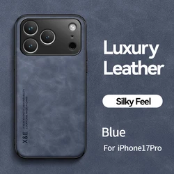 Luxury Leather Shockproof Phone Cover - Premium Protective Case - iPhone 17 Pro (Blue)