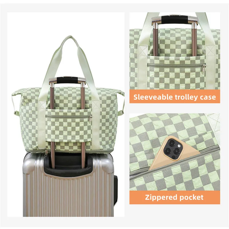 Expandable Gym Big Bag Women\'s Large Capacity Lozenge Travel Designer Bags Luxury Sports Casual Female Trend Handbag Luggage