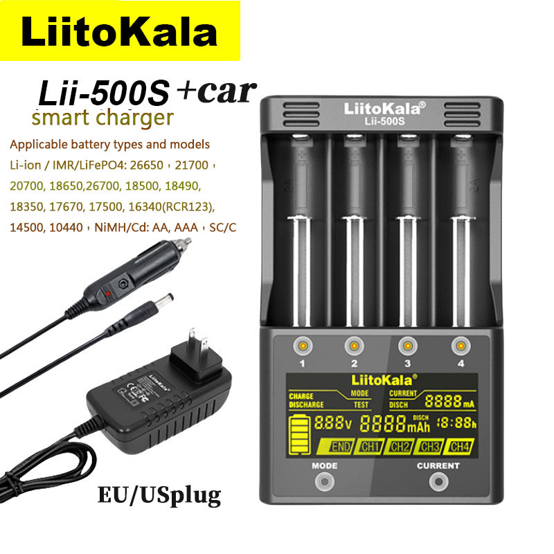 LiitoKala Lii-500S 500 18650 LCD Battery Charger for 26650 16340 18350 3.7V 1.2V Ni-MH Ni-Cd Li-ion Test Battery Capacity +car