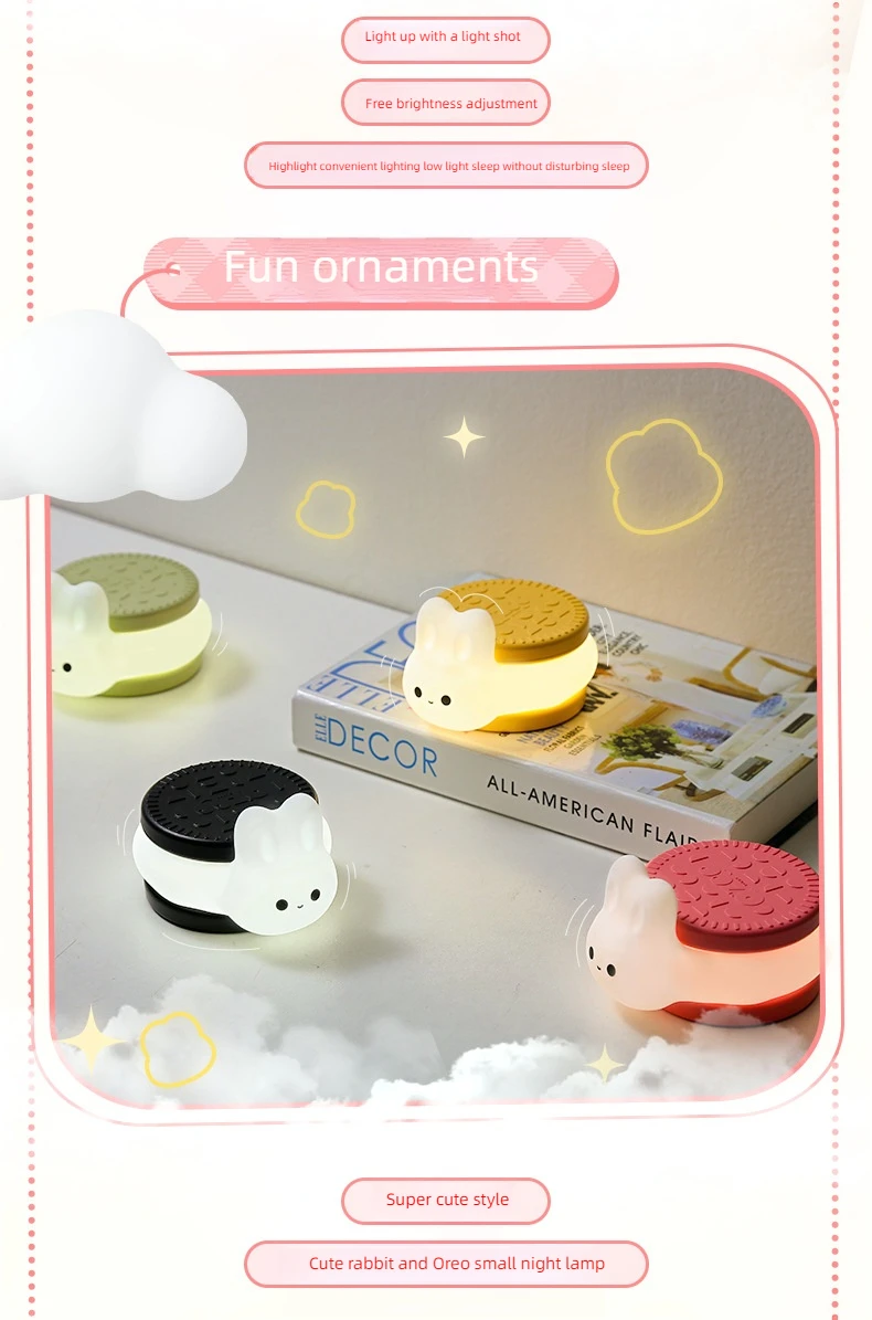 USB Rechargeable Timer Switch LED Night Light Cute Biscuit Rabbit Lamp For Kids Bedroom Dimming Table Pat Lamps Birthday Gift