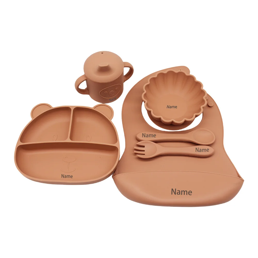 6-Piece Silicone Tableware Set with Free Name Engraving Creative gifts tailored for boys and girls