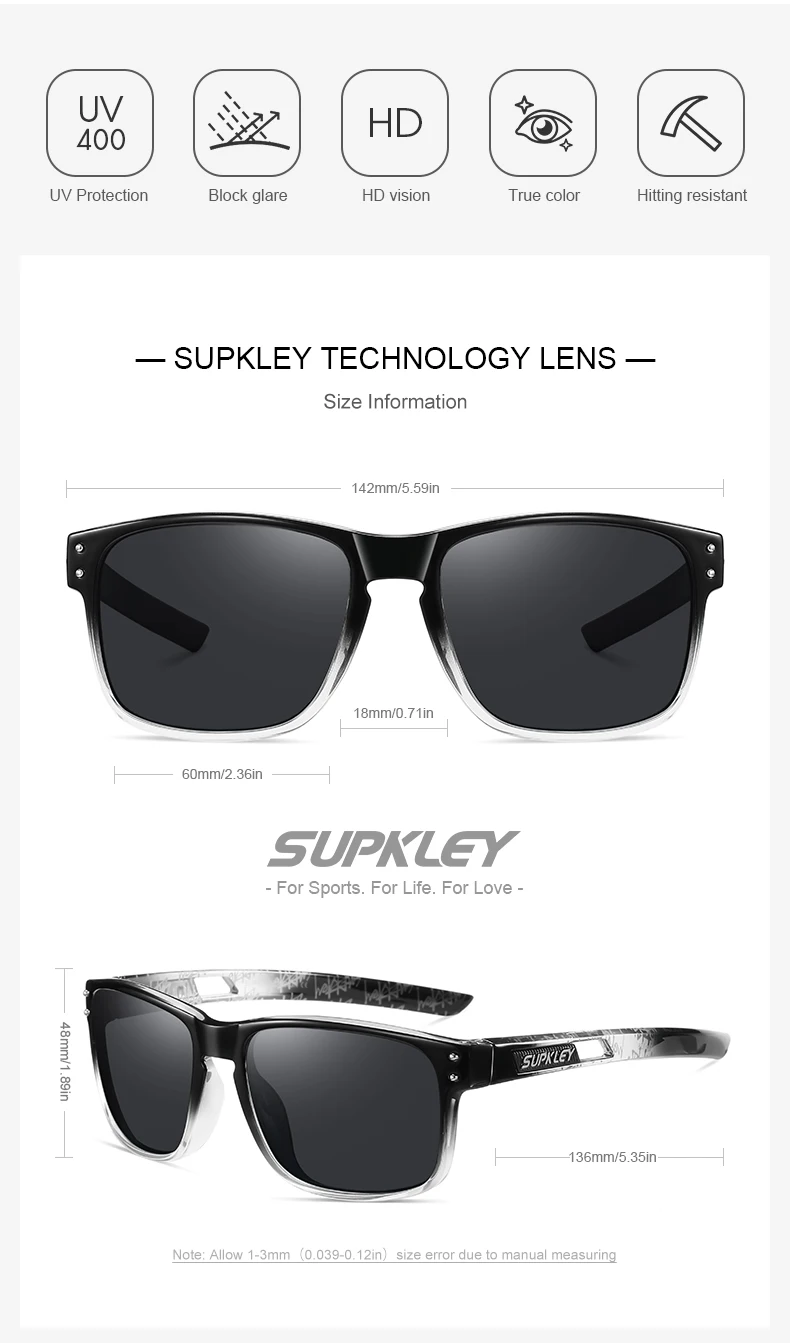 Supkley original design sport sonnenbrille für männer frauen polarisiert bequeme uv400 sonnenbrille brillen zubehör wandern reiten – Detail 3