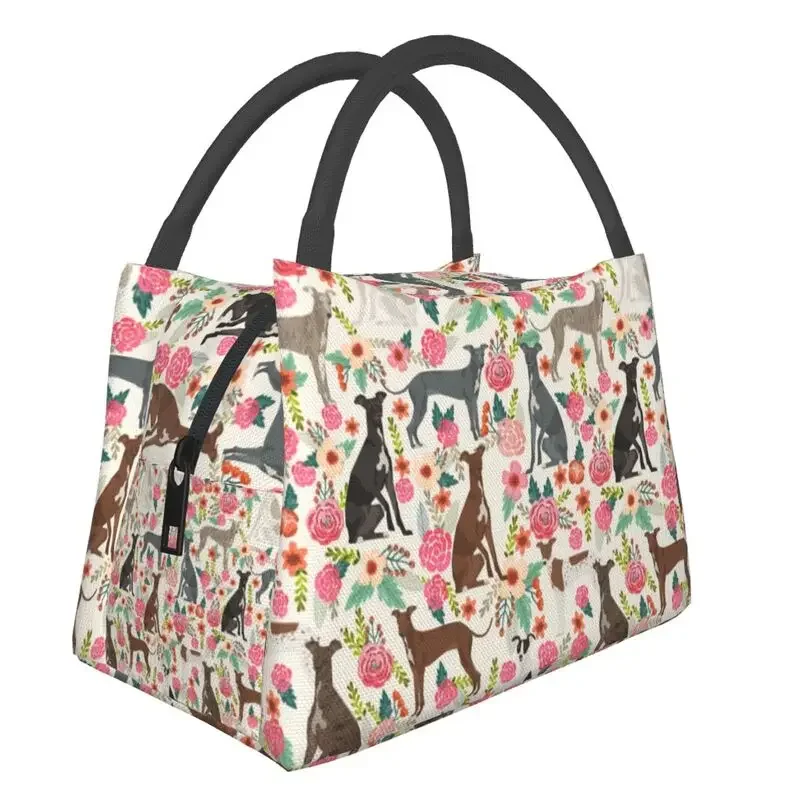 

Italian Greyhound Dog Floral Insulated Lunch Bag for Women ighthound Whippet Dog Cooler Thermal Bento Box Office Picnic Travel