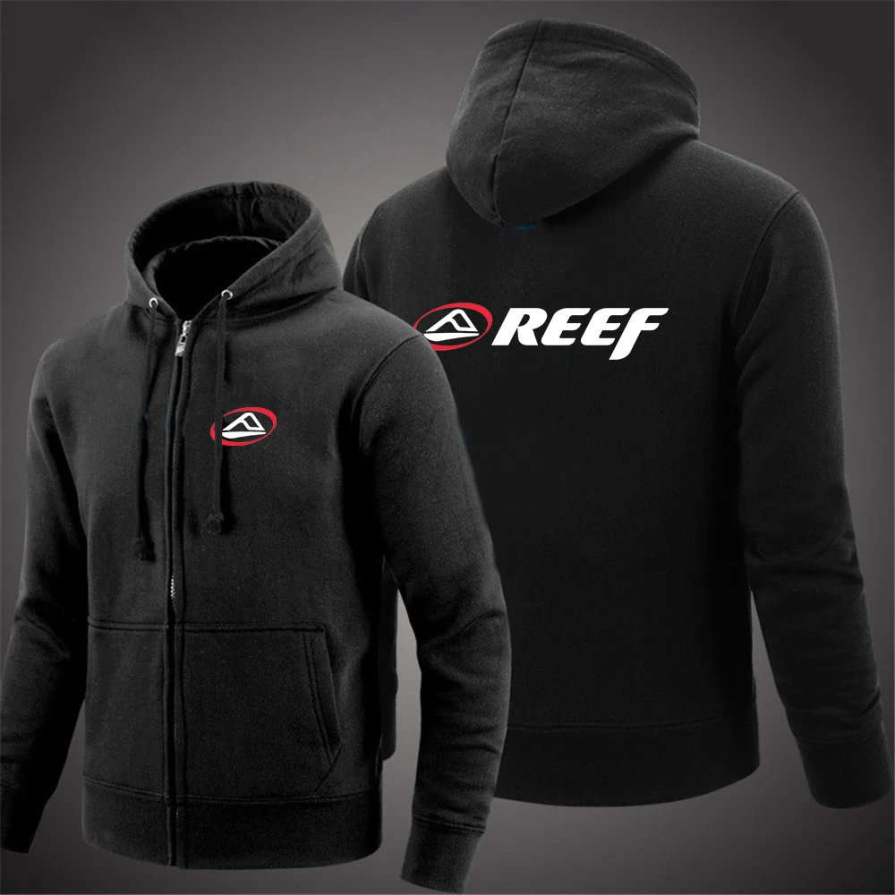 Reef 2023 hooded long-sleeved men's jacket zipper solid color casual sweatshirt clothing