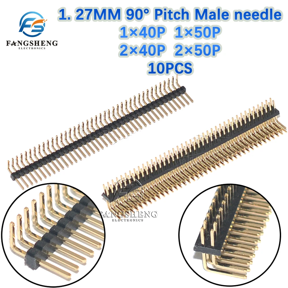 10-Pack 1.27mm Pitch 50-Pin Female Straight Pin Headers - Single Row