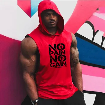 Mens Bodybuilding Sleeveless Hooded Shirts Summer Breathable Loose Cotton Hip Hop Tank Tops Gym Workout Fitness Muscle Hoodie 1