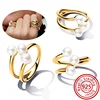 Authentic 925 Sterling Silver Moon Sun Day Night Organically Shaped Stacking Heart Pearl Sparkling CZ Pantaro Rings Fine Jewelry 6