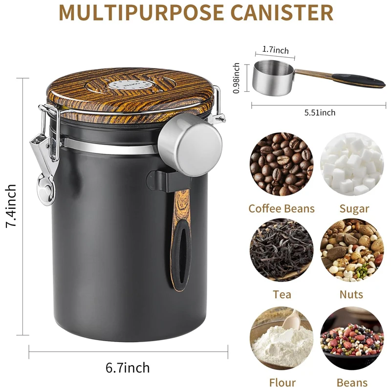 Auto Vacuum Sealed Coffee Canister & Scoop - Vacuum Seal Canister -  Airtight Coffee Container For Ground Coffee- Stainless Steel Coffee Bean  Storage 