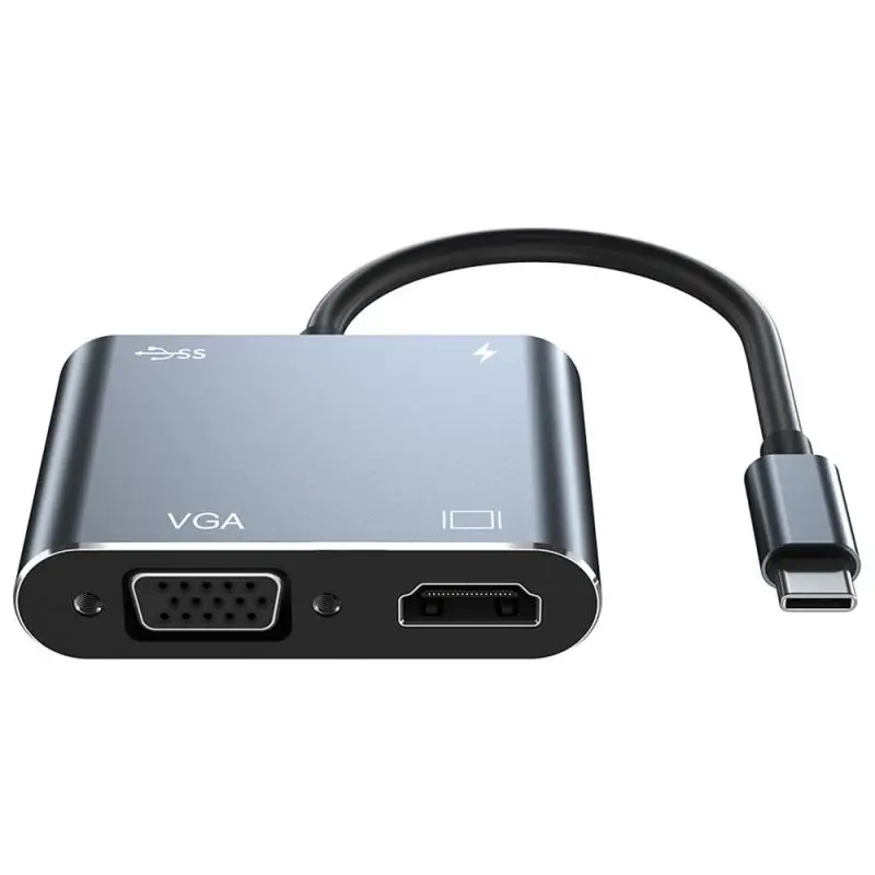 USB C 허브-4K VGA USB C 3.0 HDMI 호환 어댑터, 맥북 휴대폰 노트북 TV PC 케이블 어댑터, 4 in 1