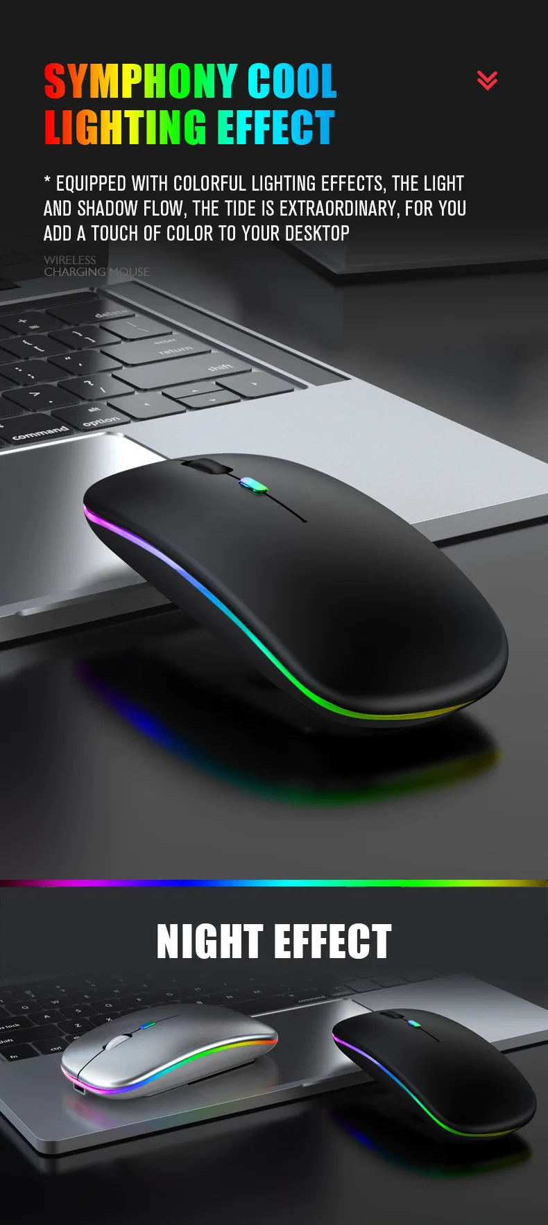 Planšetinio kompiuterio „Bluetooth“ belaidė pelė, įkraunama Švytinti 2.4G USB belaidė pelė, nešiojama pelė_voghion.com