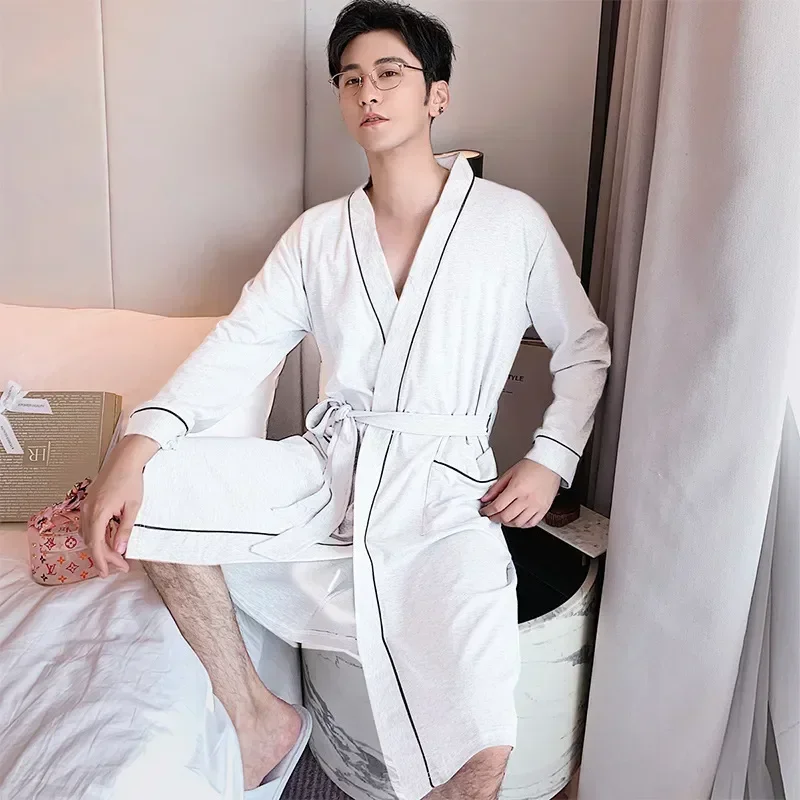 

Autumn Cotton Plus Sleepwear Bathrobe Size 3XL Male Casual Gray Comfy Robe Spring Men V-neck Gown Nightwear