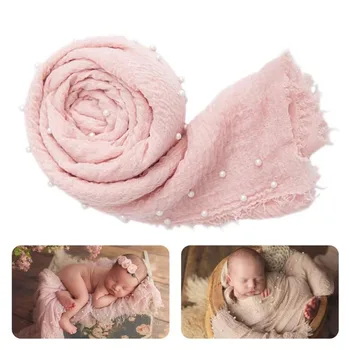 Accessorio per fotografia neonato Involucri per neonati con perle Coperta avvolgente morbida ed elasticizzata Accessori in stoffa per bambina Accessori per foto