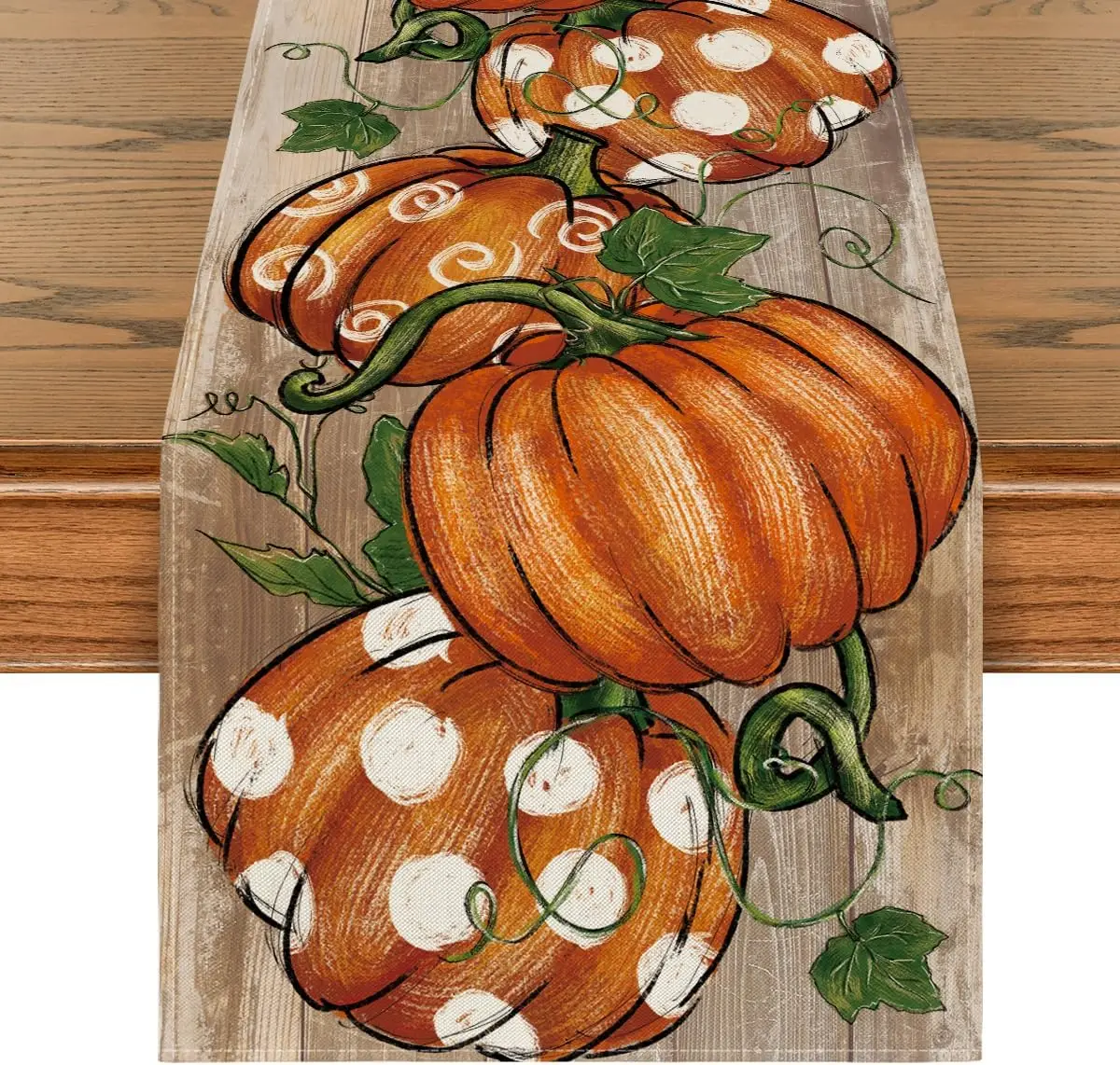 

Polka Dot Pumpkins Vine Fall Table Runner Seasonal Autumn Thanksgiving Kitchen Dining Tablecloth Decoration for Home Party Decor