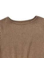 Women's Solid Color Round Neck Belted Slit Hem Midi Dress Casual Long Sleeve Shift Office Autumn - Image 5