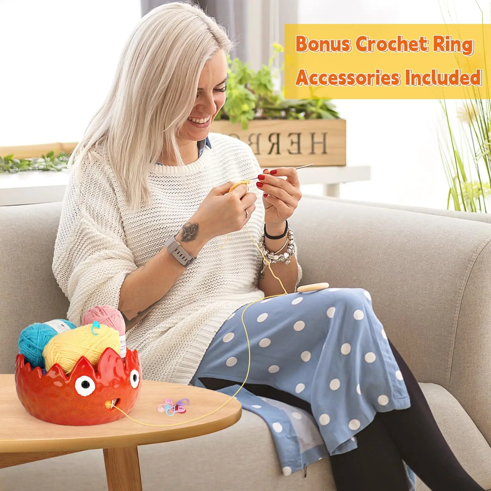 Yarn Bowl Ceramic Reusable Knit and Crochet Storage Yarn Organizer for Crochet Lovers Beginners Knitting Lovers