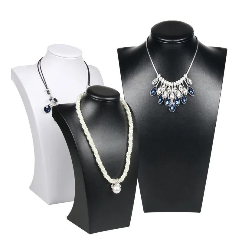 29cm Black&White PU Necklace Display Rack Stand Portrait Jewelry Display Holder Mannequin Bust Pendant Necklace Window Display fashion velvet mannequin bust necklace holder jewelry packaging display rack pendant stand jewellery show window wholesale