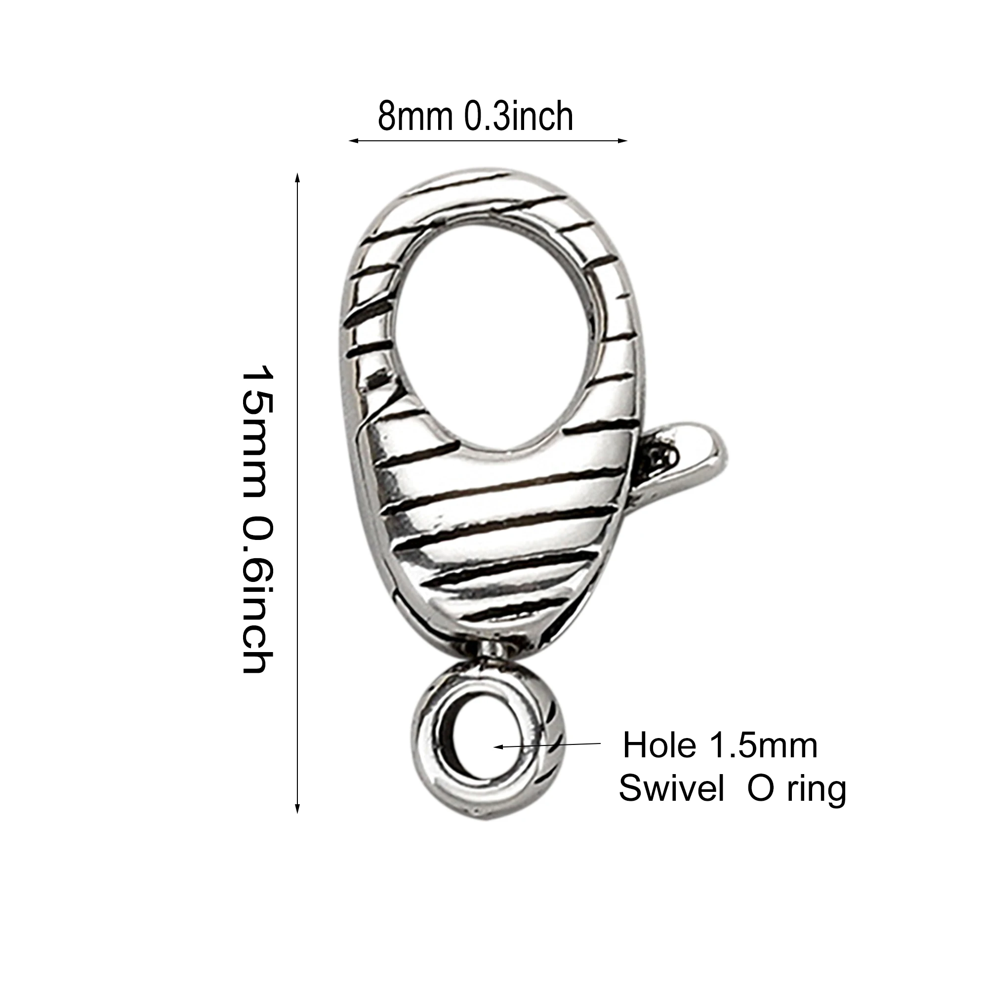 stylish Small 15mm Sterling silver 925 stripe pattern swivel O lobster