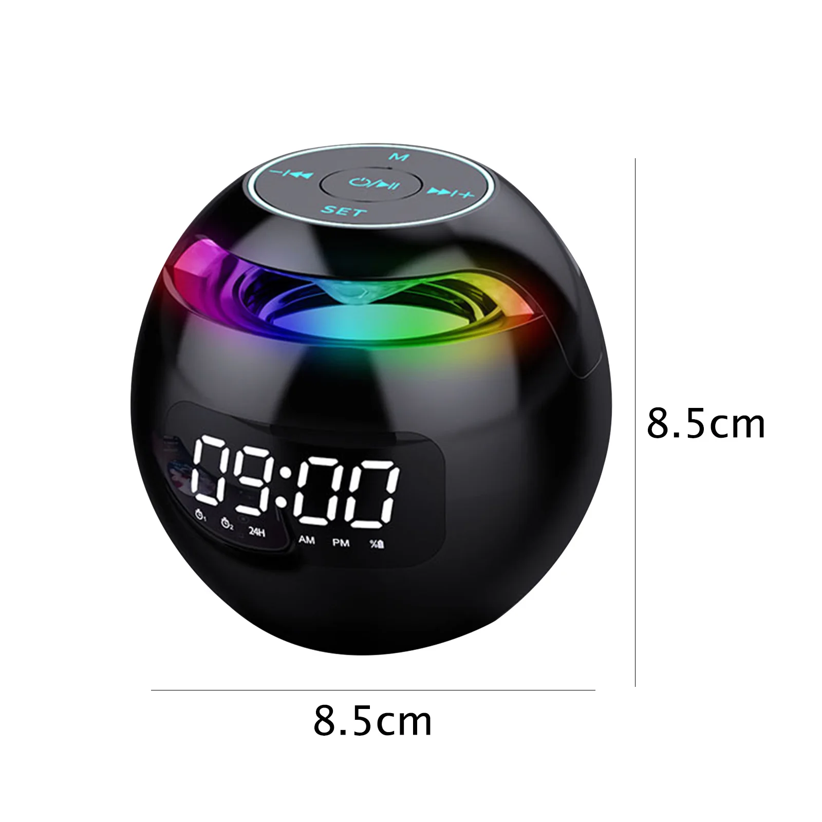Spherical Mini Alarm Clock Bluetooth-compatible 5.0 Speaker LED Screen Desk Clocks TF Card FM Radio RGB Colorful for Party 5