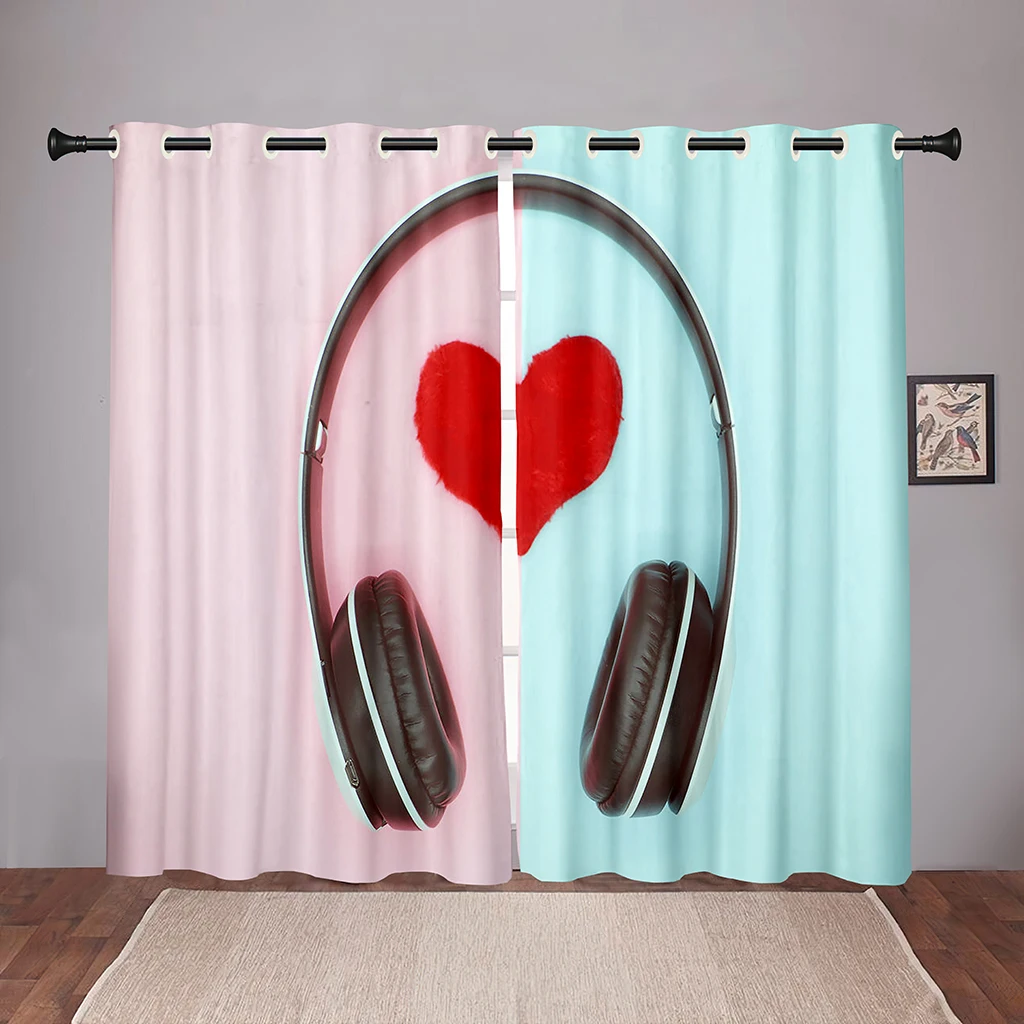 

90% Shading Thick Earphone Red Heart Pink Blackout Window Curtain For Bedroom Living Room Bathroom Kicthen Door Hall Home Hooks