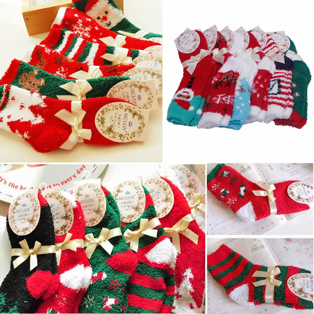 

Women Warm Soft Coral Cashmere Ankle Socks Santa Deer Christmas Xmas Gift