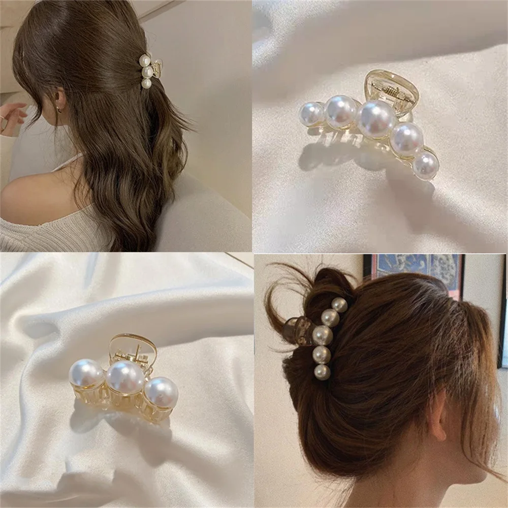 Shark Clip Hair Accessories 4pcs Large Temperament Versatile Simple And Generous Fashionable Gentle Pearl Grab Clip