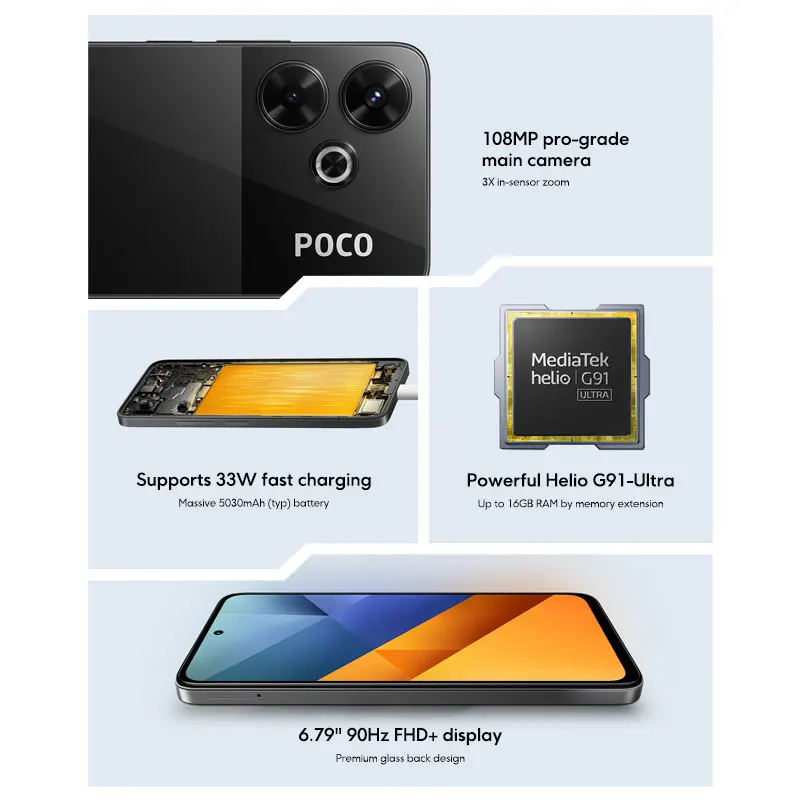 POCO M6 6GB/128GB Black 新品未開封 Amazon.com: Poco M6 4G LTE GSM (128GB + 6GB) 108MP Triple