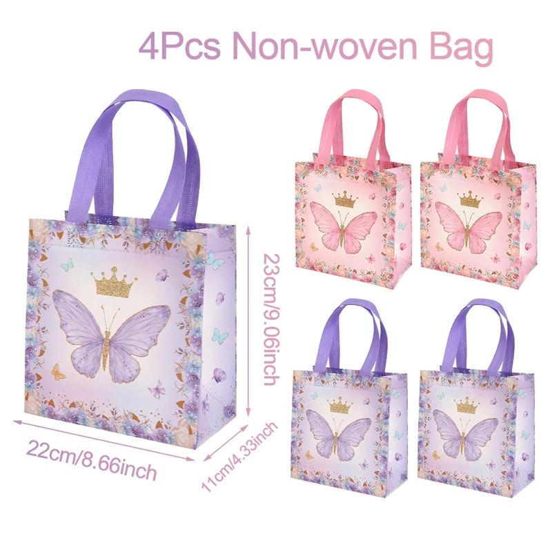 4 Stück Schmetterling-Geschenkverpackungsbeutel Schmetterling-Thema Geburtstagsparty-Dekoration Vliesstoff-Geschenktüten Süßigkeitentaschen – Detail 6