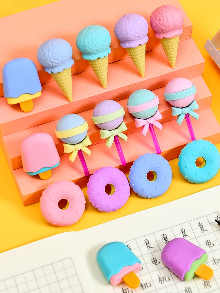 

Dessert Erasers Kids Eraser Cartoon Cute Pen Eraser Lollipop Popsicle Donuts Rubber Pencil Eraser for Kids School Student Award