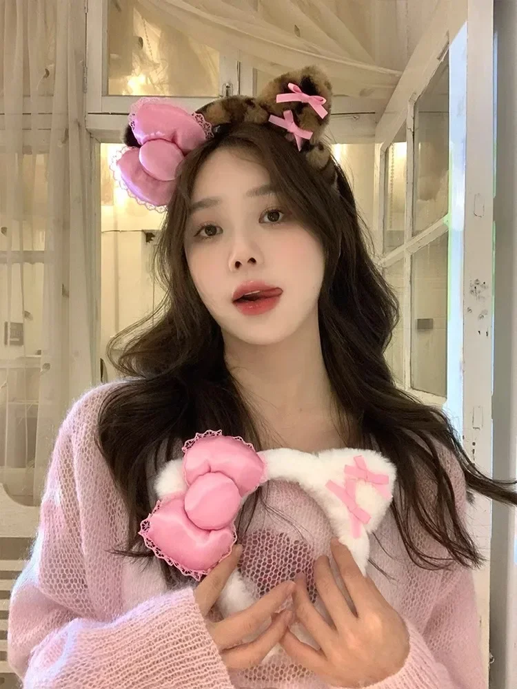 1-20PCS Y2k Leopard Print Kitty Ohr Plüsch Stirnband Kawaii Mädchen Haar Ornament Kopfbedeckung Lolita Mode Haar Zubehör party Geschenk – Detail 3
