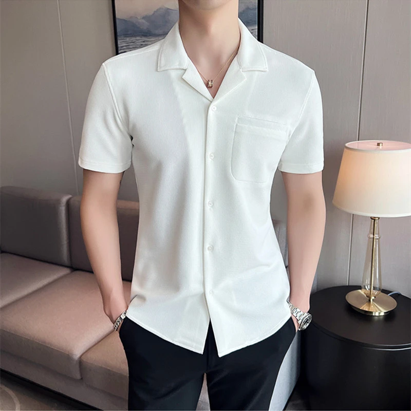 Camisas de manga corta de británico para hombre, camisas informales ajustadas con cuello en V, camisas de Lce, Tops de talla grande verano 2022| | - AliExpress